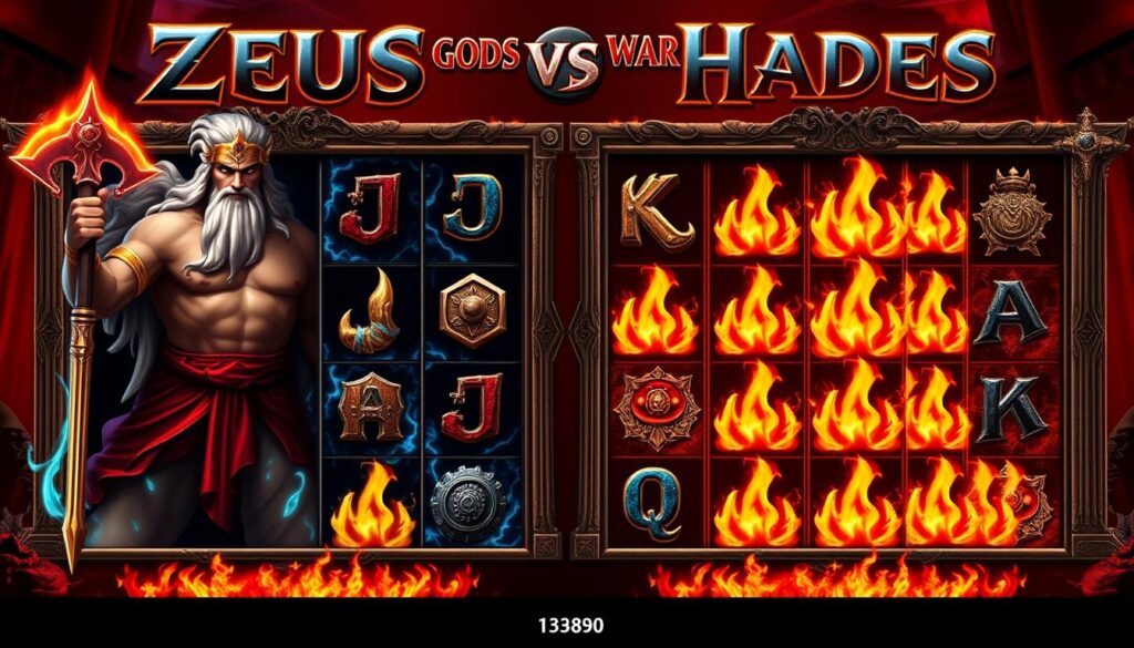 Zeus vs Hades slot in Hades mode with fiery red background